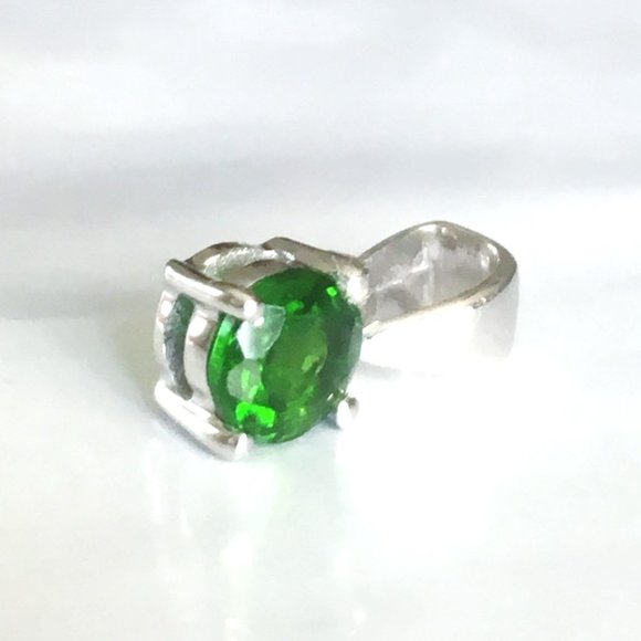 Genuine Chrome Diopside .925 Pendant Natural Gemstone Sterling Silver - Picture 13 of 16